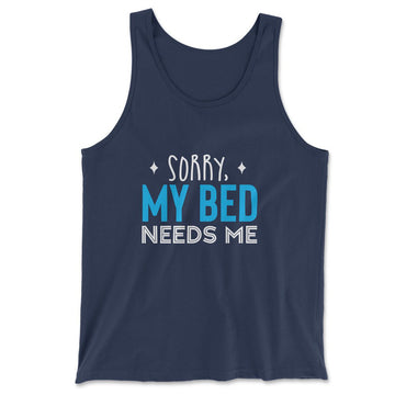 Sorry, My Bed Needs Me Men/Unisex Tank in Navy color
